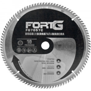 Disco de Serra para Madeira 100T 10 Pol. X 22.23mm Aço Carbono 250mm FG7057C
